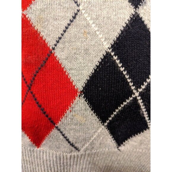 Lorenzo Magni Mens Wool Blend Sweater Large Gray V Neck Argyle Made In Italy - Picture 3 of 5